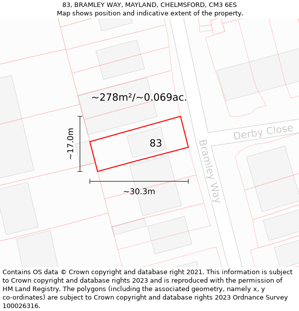 83, BRAMLEY WAY, MAYLAND, CHELMSFORD, CM3 6ES: Plot and title map