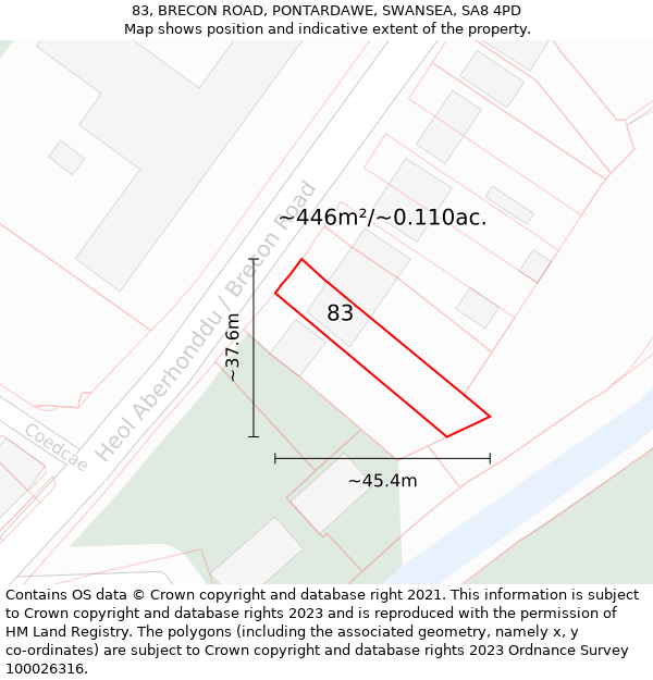 83, BRECON ROAD, PONTARDAWE, SWANSEA, SA8 4PD: Plot and title map