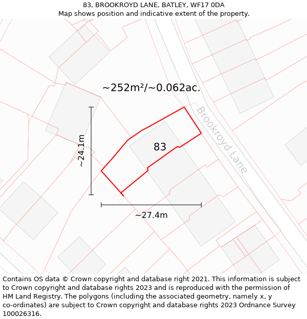 83, BROOKROYD LANE, BATLEY, WF17 0DA: Plot and title map