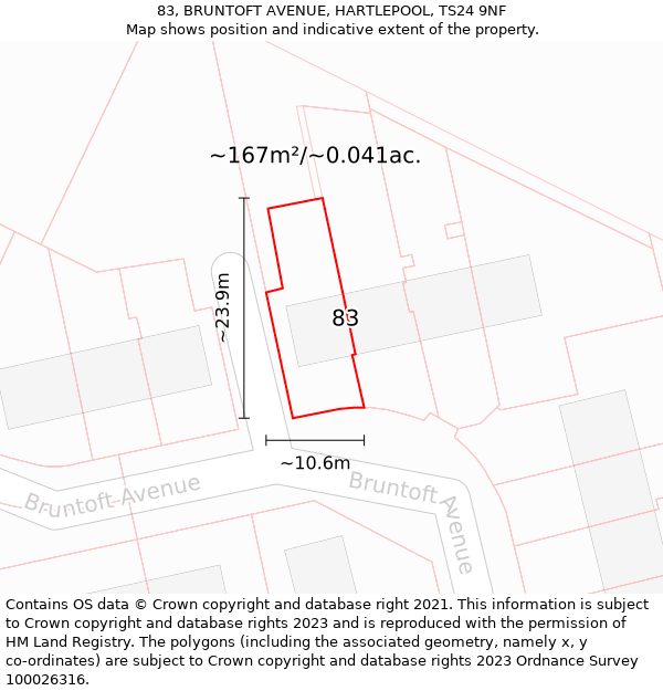 83, BRUNTOFT AVENUE, HARTLEPOOL, TS24 9NF: Plot and title map