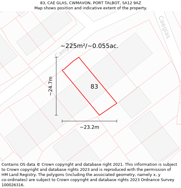 83, CAE GLAS, CWMAVON, PORT TALBOT, SA12 9AZ: Plot and title map