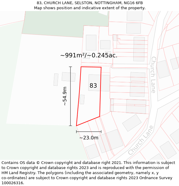 83, CHURCH LANE, SELSTON, NOTTINGHAM, NG16 6FB: Plot and title map