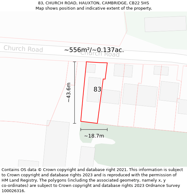 83, CHURCH ROAD, HAUXTON, CAMBRIDGE, CB22 5HS: Plot and title map