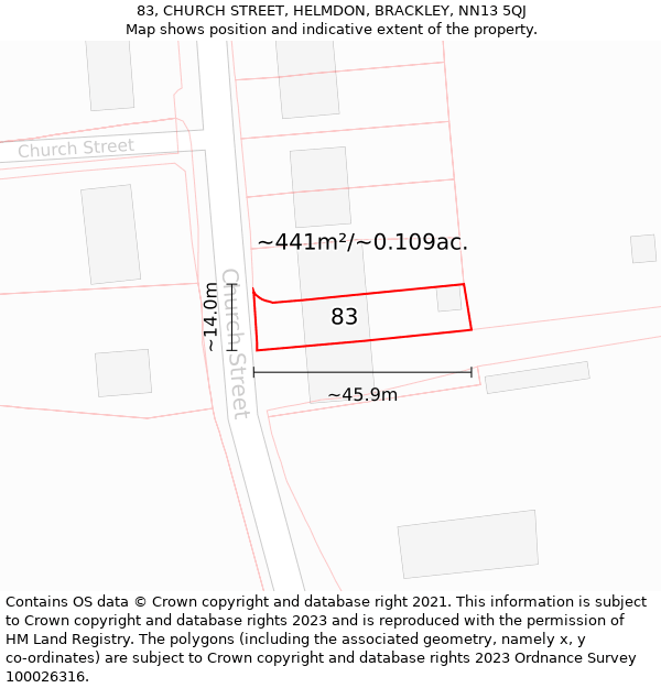 83, CHURCH STREET, HELMDON, BRACKLEY, NN13 5QJ: Plot and title map