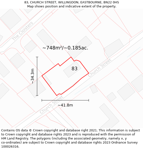 83, CHURCH STREET, WILLINGDON, EASTBOURNE, BN22 0HS: Plot and title map