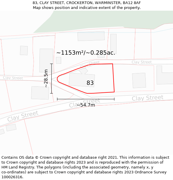 83, CLAY STREET, CROCKERTON, WARMINSTER, BA12 8AF: Plot and title map