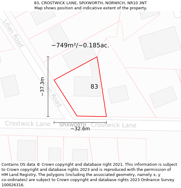 83, CROSTWICK LANE, SPIXWORTH, NORWICH, NR10 3NT: Plot and title map