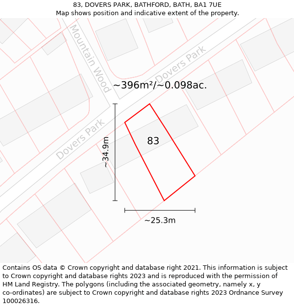 83, DOVERS PARK, BATHFORD, BATH, BA1 7UE: Plot and title map