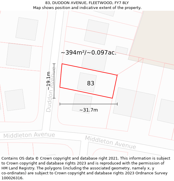 83, DUDDON AVENUE, FLEETWOOD, FY7 8LY: Plot and title map