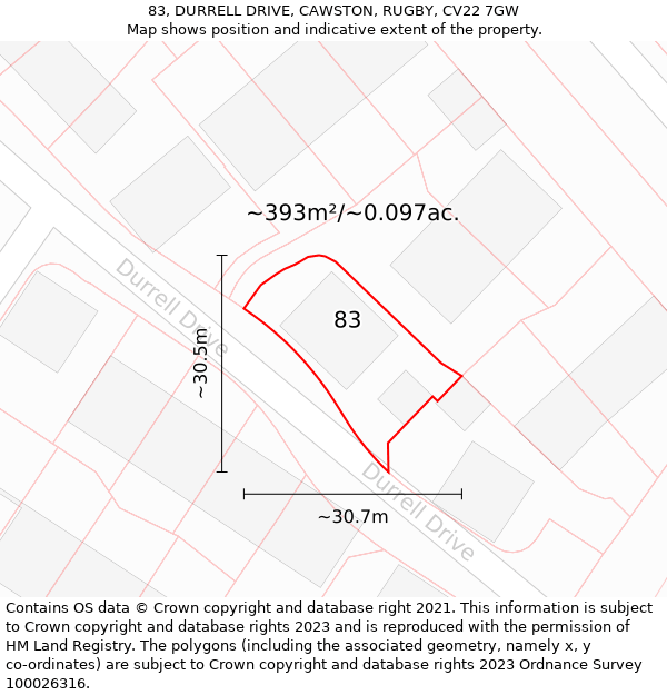 83, DURRELL DRIVE, CAWSTON, RUGBY, CV22 7GW: Plot and title map
