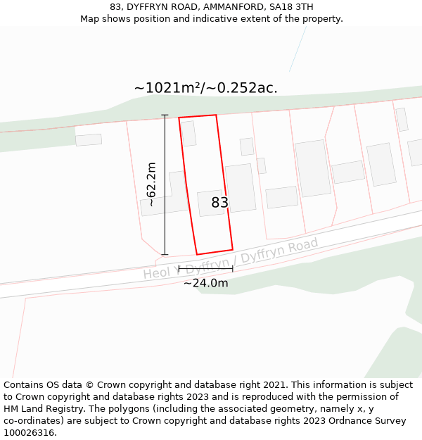 83, DYFFRYN ROAD, AMMANFORD, SA18 3TH: Plot and title map