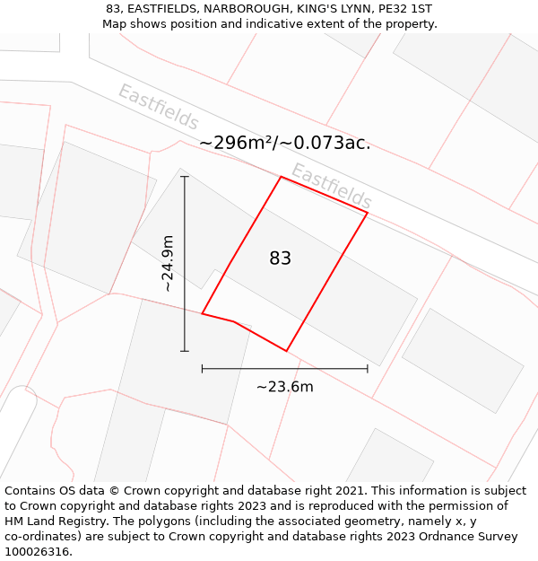 83, EASTFIELDS, NARBOROUGH, KING'S LYNN, PE32 1ST: Plot and title map