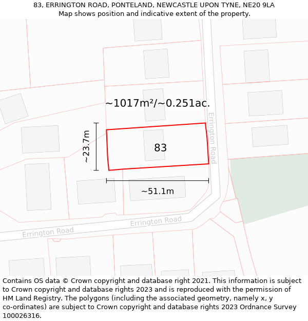 83, ERRINGTON ROAD, PONTELAND, NEWCASTLE UPON TYNE, NE20 9LA: Plot and title map