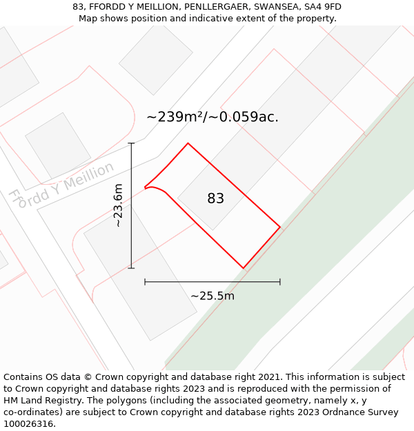 83, FFORDD Y MEILLION, PENLLERGAER, SWANSEA, SA4 9FD: Plot and title map