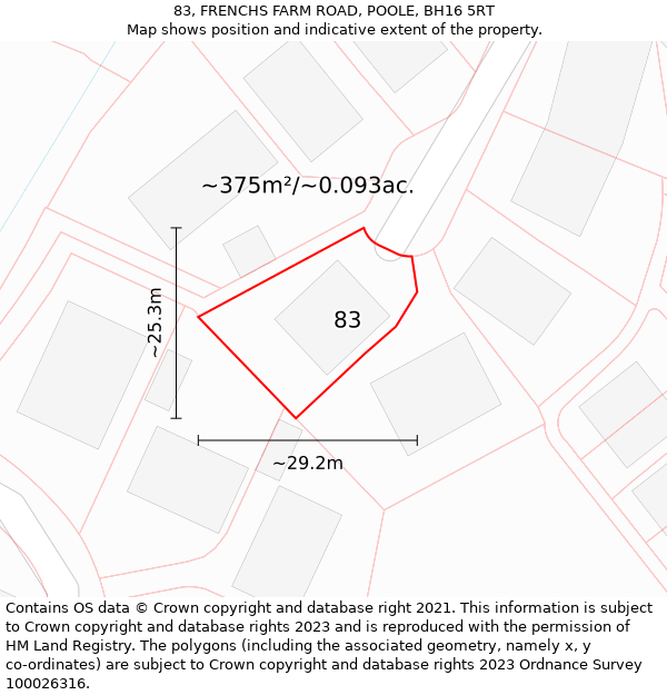 83, FRENCHS FARM ROAD, POOLE, BH16 5RT: Plot and title map