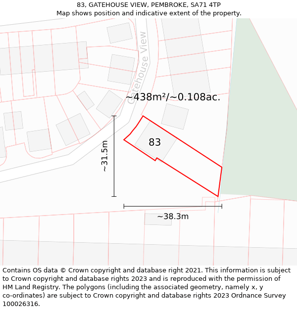 83, GATEHOUSE VIEW, PEMBROKE, SA71 4TP: Plot and title map