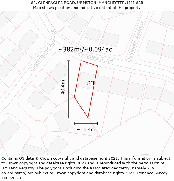 83, GLENEAGLES ROAD, URMSTON, MANCHESTER, M41 8SB: Plot and title map