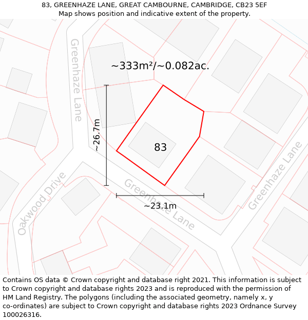 83, GREENHAZE LANE, GREAT CAMBOURNE, CAMBRIDGE, CB23 5EF: Plot and title map