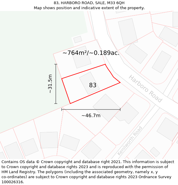 83, HARBORO ROAD, SALE, M33 6QH: Plot and title map