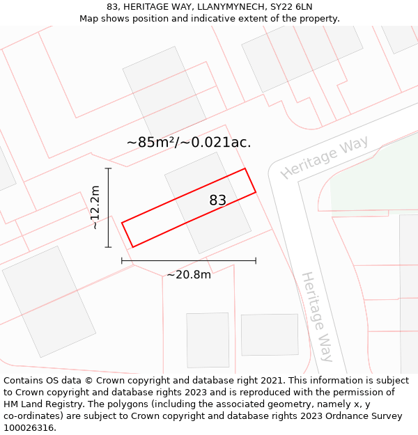 83, HERITAGE WAY, LLANYMYNECH, SY22 6LN: Plot and title map