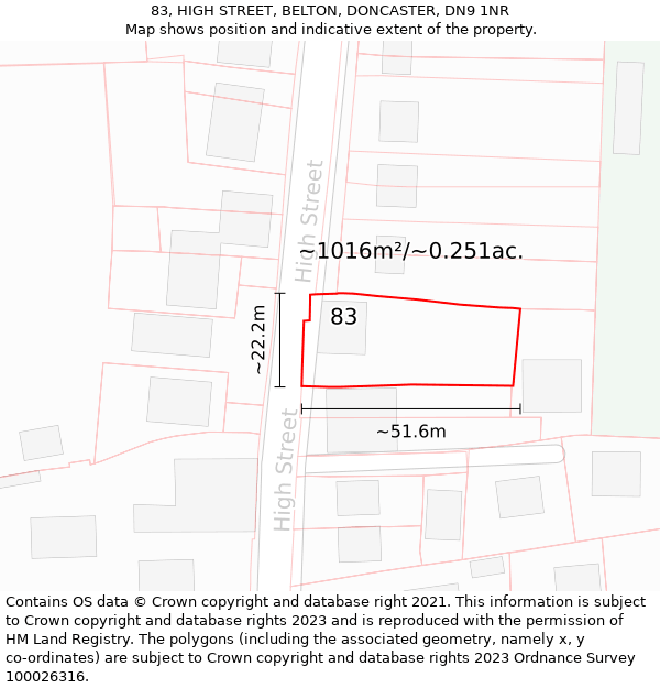 83, HIGH STREET, BELTON, DONCASTER, DN9 1NR: Plot and title map