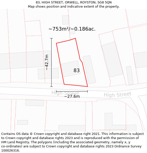 83, HIGH STREET, ORWELL, ROYSTON, SG8 5QN: Plot and title map