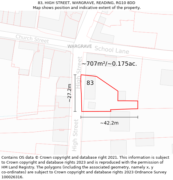 83, HIGH STREET, WARGRAVE, READING, RG10 8DD: Plot and title map