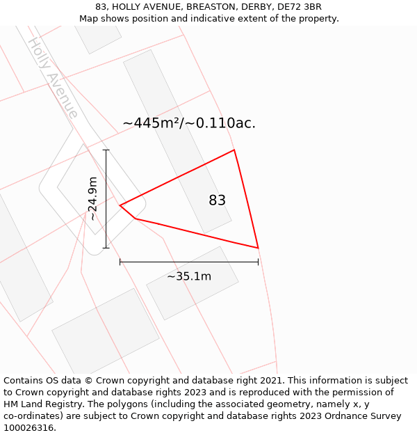 83, HOLLY AVENUE, BREASTON, DERBY, DE72 3BR: Plot and title map