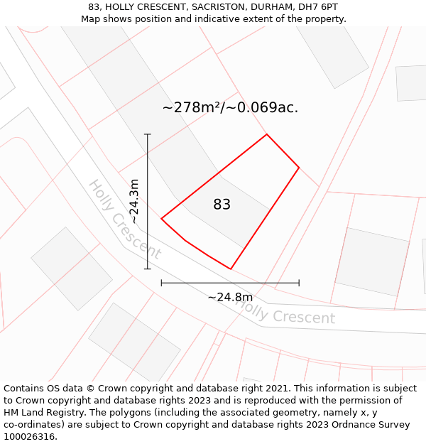 83, HOLLY CRESCENT, SACRISTON, DURHAM, DH7 6PT: Plot and title map