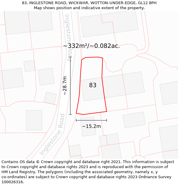 83, INGLESTONE ROAD, WICKWAR, WOTTON-UNDER-EDGE, GL12 8PH: Plot and title map