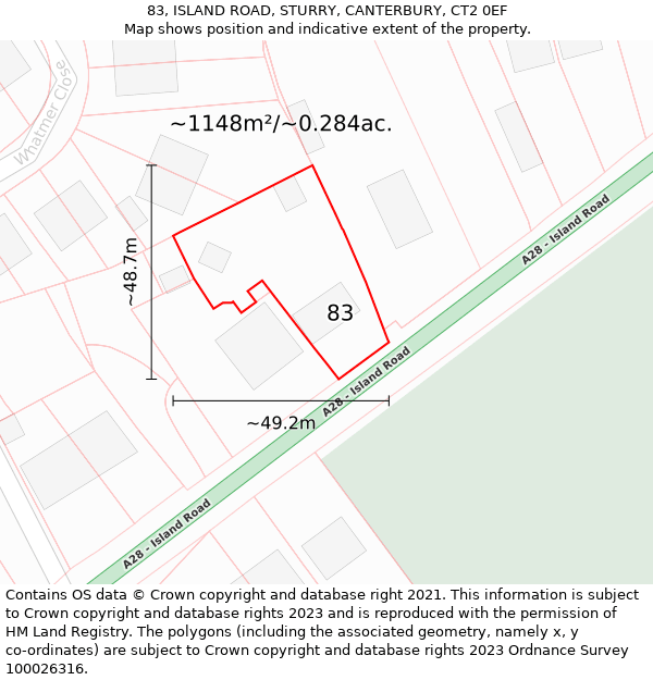 83, ISLAND ROAD, STURRY, CANTERBURY, CT2 0EF: Plot and title map