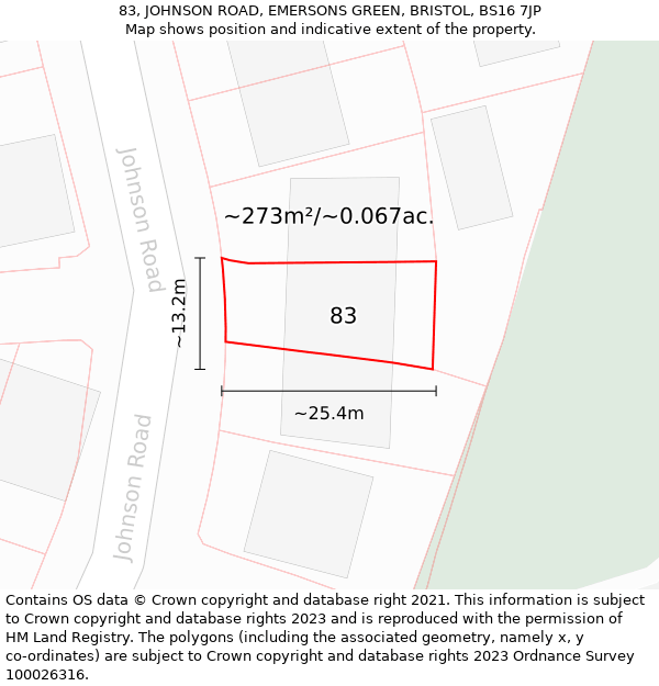 83, JOHNSON ROAD, EMERSONS GREEN, BRISTOL, BS16 7JP: Plot and title map