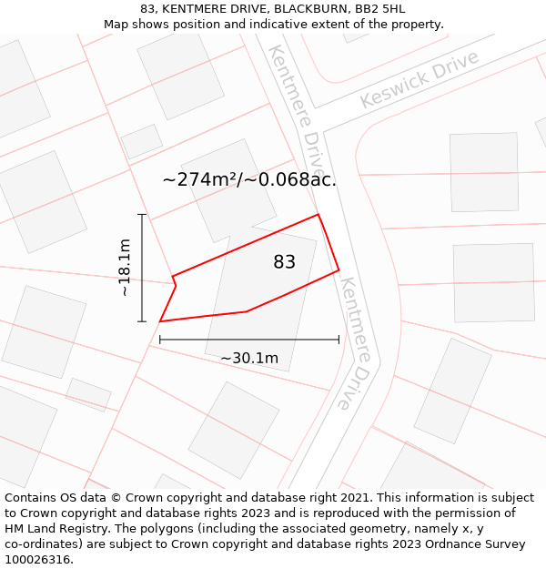 83, KENTMERE DRIVE, BLACKBURN, BB2 5HL: Plot and title map