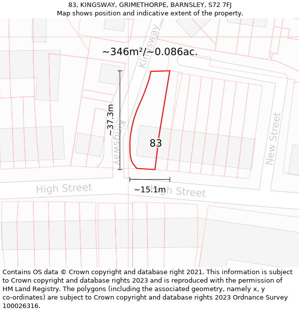 83, KINGSWAY, GRIMETHORPE, BARNSLEY, S72 7FJ: Plot and title map