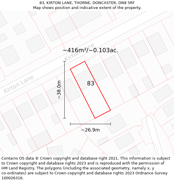 83, KIRTON LANE, THORNE, DONCASTER, DN8 5RF: Plot and title map