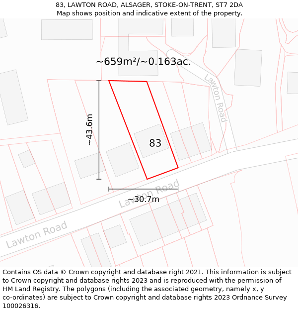 83, LAWTON ROAD, ALSAGER, STOKE-ON-TRENT, ST7 2DA: Plot and title map