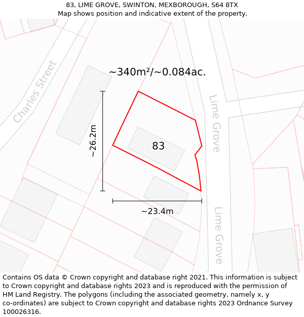 83, LIME GROVE, SWINTON, MEXBOROUGH, S64 8TX: Plot and title map