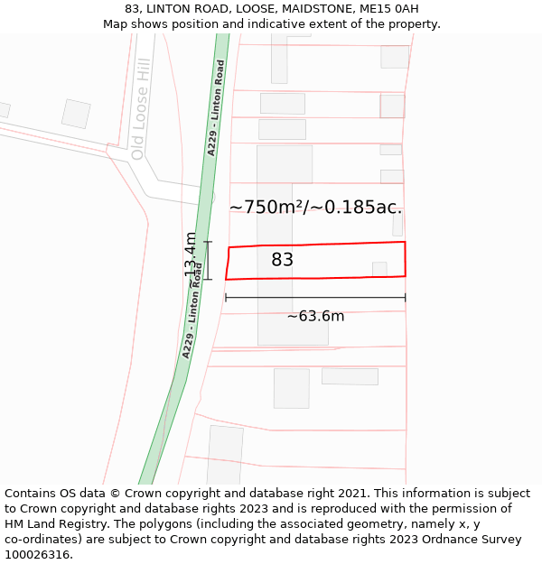 83, LINTON ROAD, LOOSE, MAIDSTONE, ME15 0AH: Plot and title map