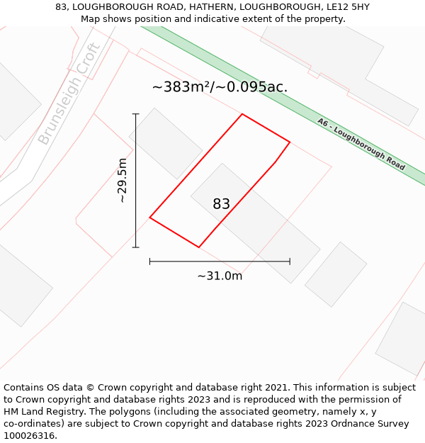 83, LOUGHBOROUGH ROAD, HATHERN, LOUGHBOROUGH, LE12 5HY: Plot and title map