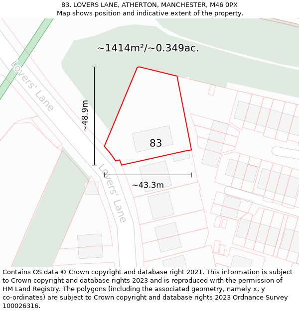 83, LOVERS LANE, ATHERTON, MANCHESTER, M46 0PX: Plot and title map