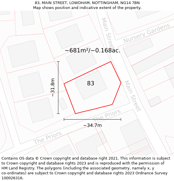 83, MAIN STREET, LOWDHAM, NOTTINGHAM, NG14 7BN: Plot and title map