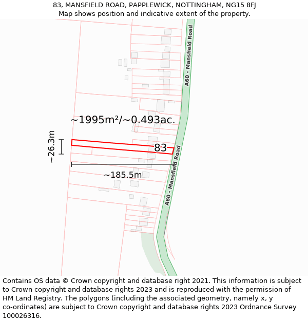 83, MANSFIELD ROAD, PAPPLEWICK, NOTTINGHAM, NG15 8FJ: Plot and title map