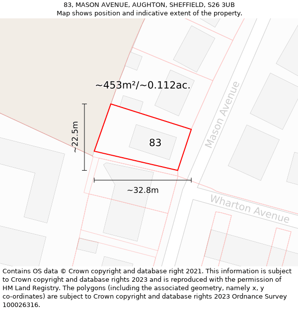 83, MASON AVENUE, AUGHTON, SHEFFIELD, S26 3UB: Plot and title map