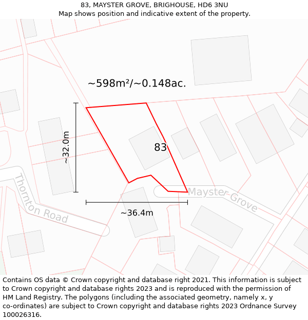 83, MAYSTER GROVE, BRIGHOUSE, HD6 3NU: Plot and title map