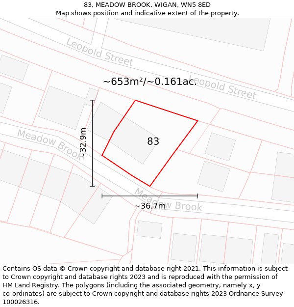 83, MEADOW BROOK, WIGAN, WN5 8ED: Plot and title map