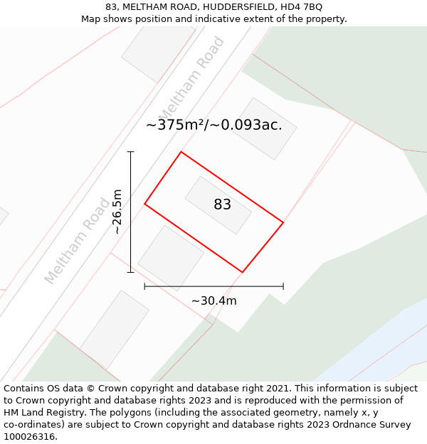 83, MELTHAM ROAD, HUDDERSFIELD, HD4 7BQ: Plot and title map