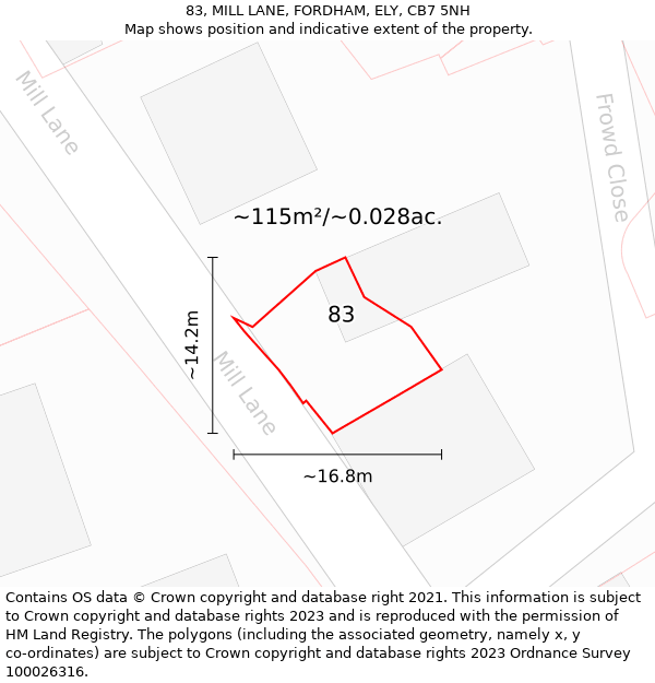 83, MILL LANE, FORDHAM, ELY, CB7 5NH: Plot and title map