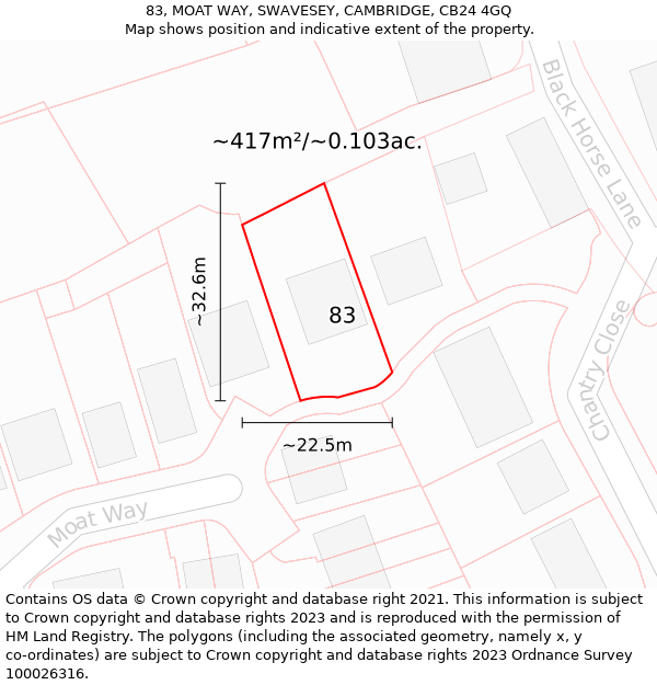 83, MOAT WAY, SWAVESEY, CAMBRIDGE, CB24 4GQ: Plot and title map