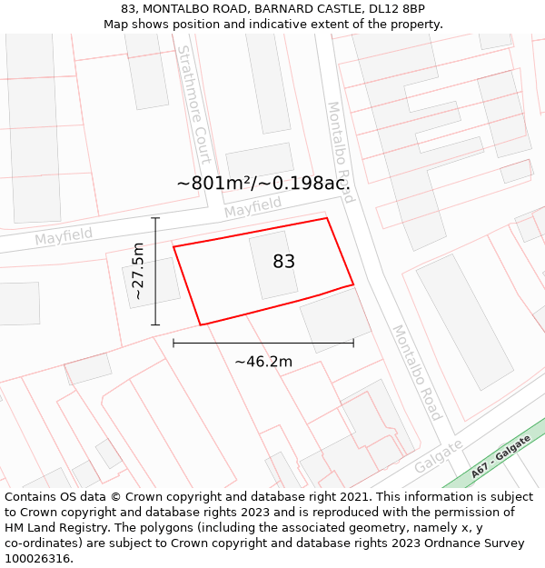 83, MONTALBO ROAD, BARNARD CASTLE, DL12 8BP: Plot and title map