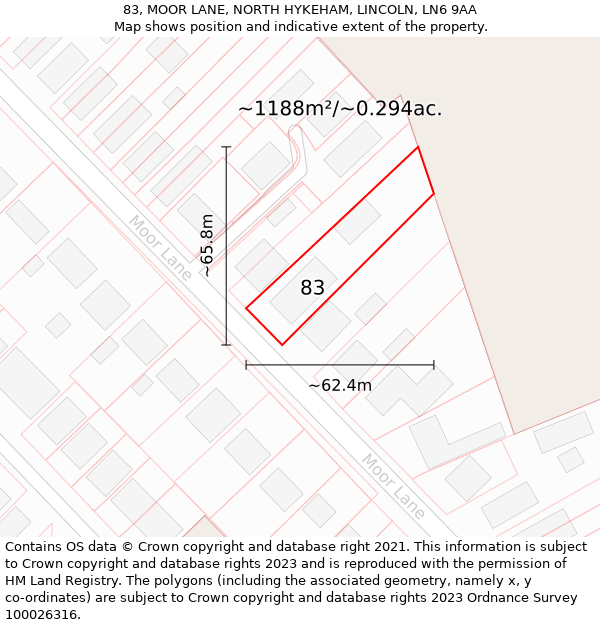 83, MOOR LANE, NORTH HYKEHAM, LINCOLN, LN6 9AA: Plot and title map